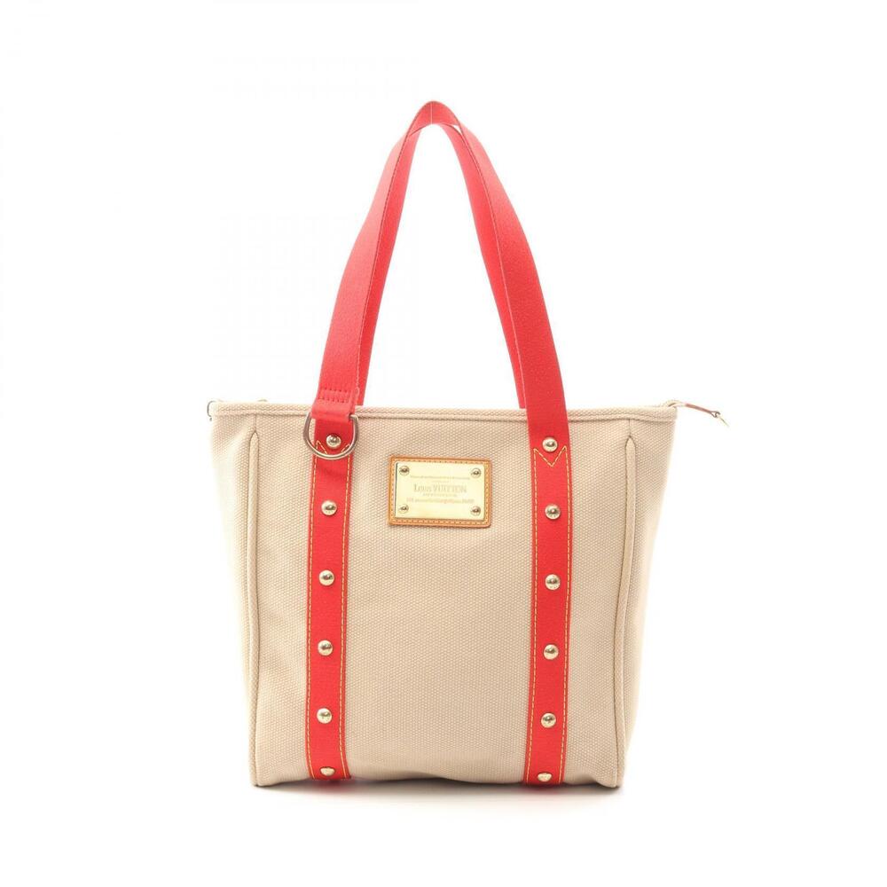 Louis Vuitton Cabas Tote Bag Canvas Leather Antigua Beige Red
